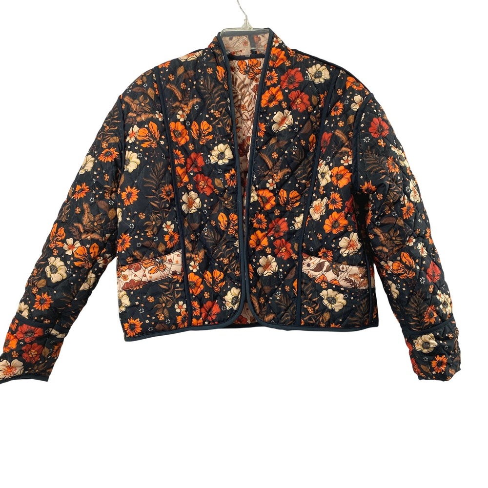Simply Southern Jacket Women S Floral Reversible Quilted Open Front with Wallet